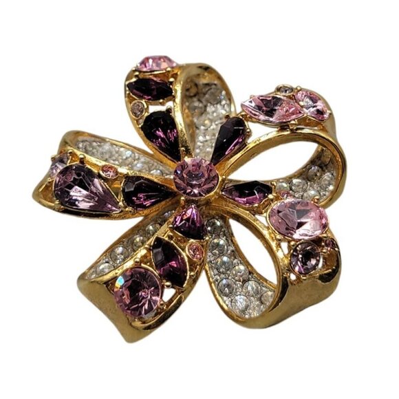 Nolan Miller Brooch Amethyst Purple & Clear Crystals Double Layer Gold Tone - Picture 11 of 15